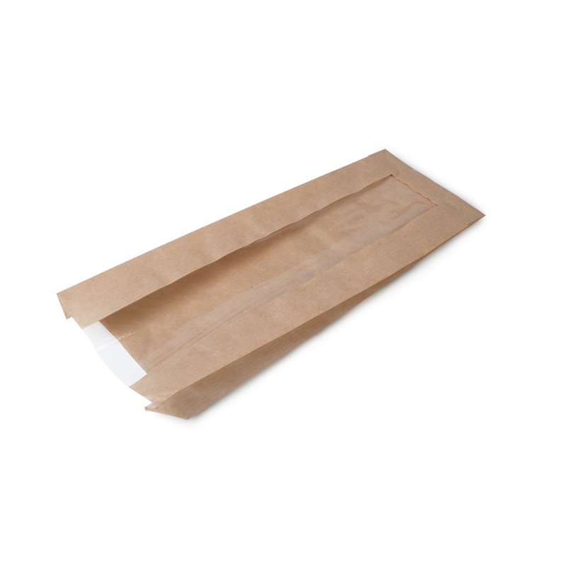 Бумажный крафт пакет с плоским дном и окном, 110 (окно-50)*330 мм