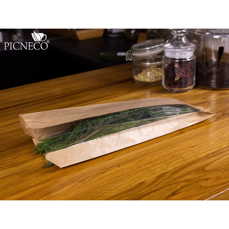 товар Бумажный крафт пакет с плоским дном и окном, 110 (окно-50)*330 мм KPO111