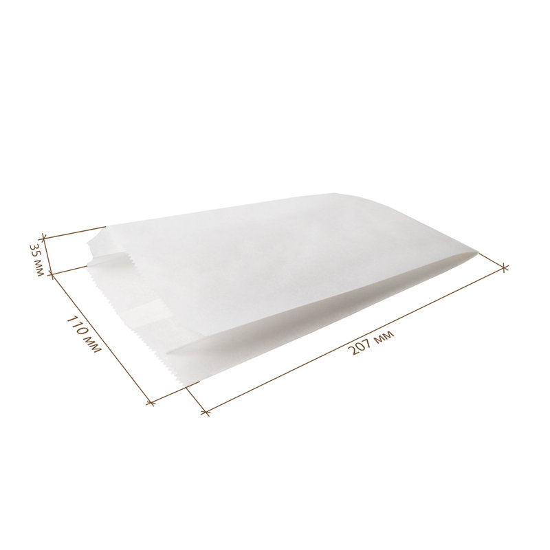 товар Бумажный пакет с плоским дном белый жиростойкий 110*35*210 мм KLD210