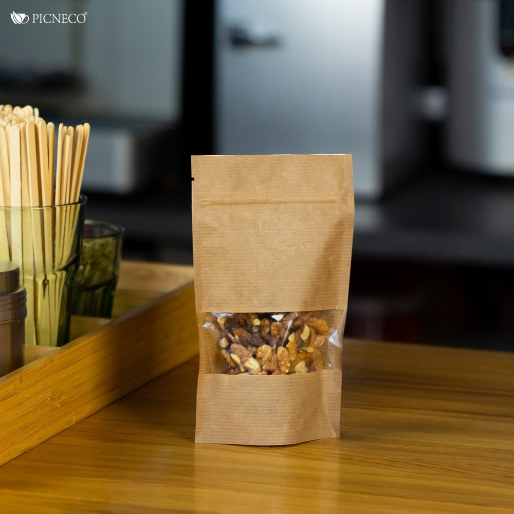 товар Дой-пак пакет, с окном 40мм, 200*300 мм, полосатый крафт ZIP1228