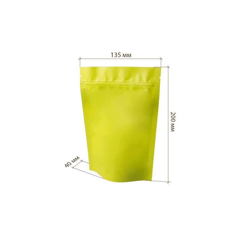 товар Крафт пакет дой пак зип лок металлизированный лаймовый матовый 135*40*200 мм ZL135Lm