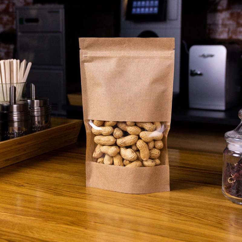 товар Дой-пак пакет, с окном 70мм,110*185 мм, полосатый крафт ZIP1203