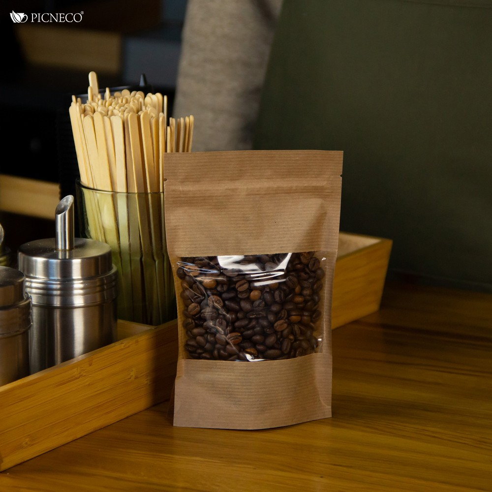 товар Дой-пак пакет, с окном 70мм,110*185 мм, полосатый крафт ZIP1203