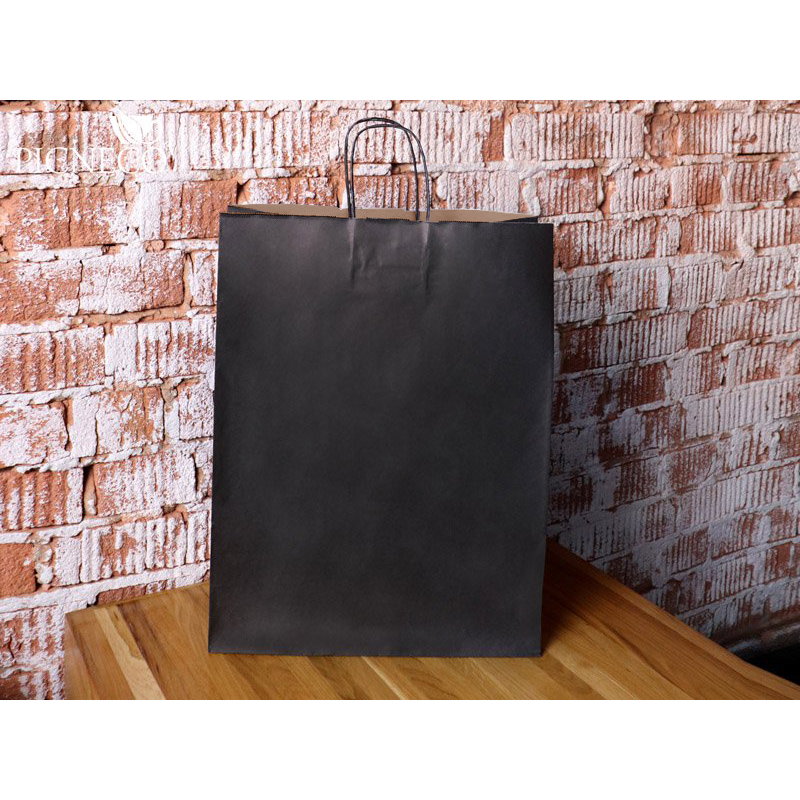 товар Черный пакет с кручеными ручками (крафтовое дно), 260*140*350 мм CKPK026