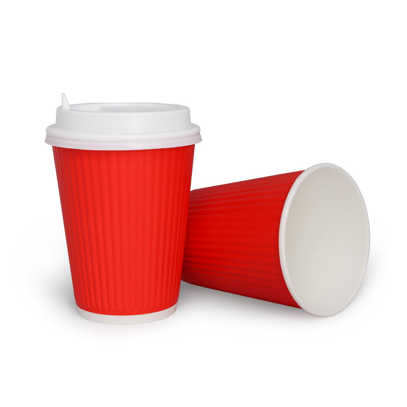 товар Бумажный рифленый двухслойный стакан, красный, 360 мл (макс. 420 мл) STG235R