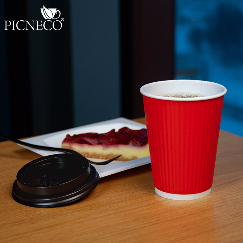 товар Бумажный рифленый двухслойный стакан, красный, 360 мл (макс. 420 мл) STG235R