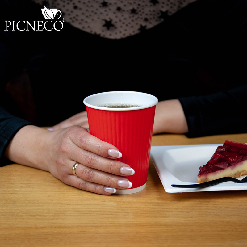 товар Бумажный рифленый двухслойный стакан, красный, 360 мл (макс. 420 мл) STG235R