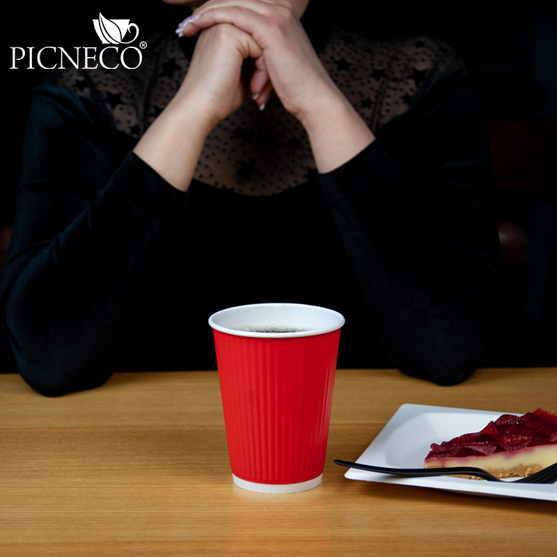 товар Бумажный рифленый двухслойный стакан, красный, 360 мл (макс. 420 мл) STG235R