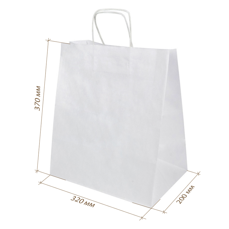 товар Пакет белый крафт с кручеными ручками 320*200*370, 90 BPK137