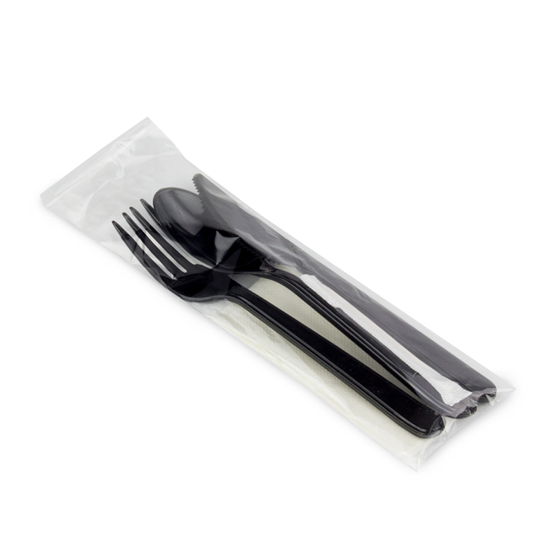 Набор черных приборов в инд. упаковке (нож, вилка, ложка, салфетка, зубочистка)