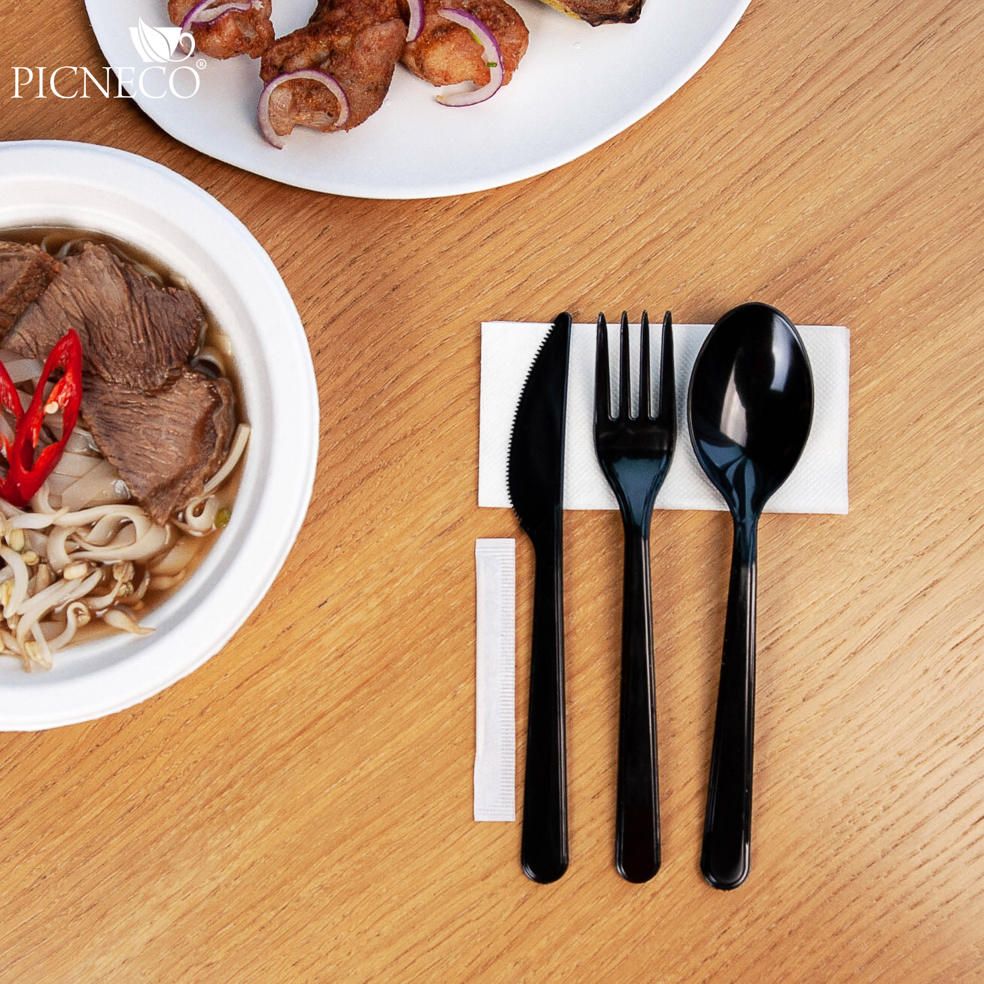 товар Набор черных приборов в инд. упаковке (нож, вилка, ложка, салфетка, зубочистка) V1-1002