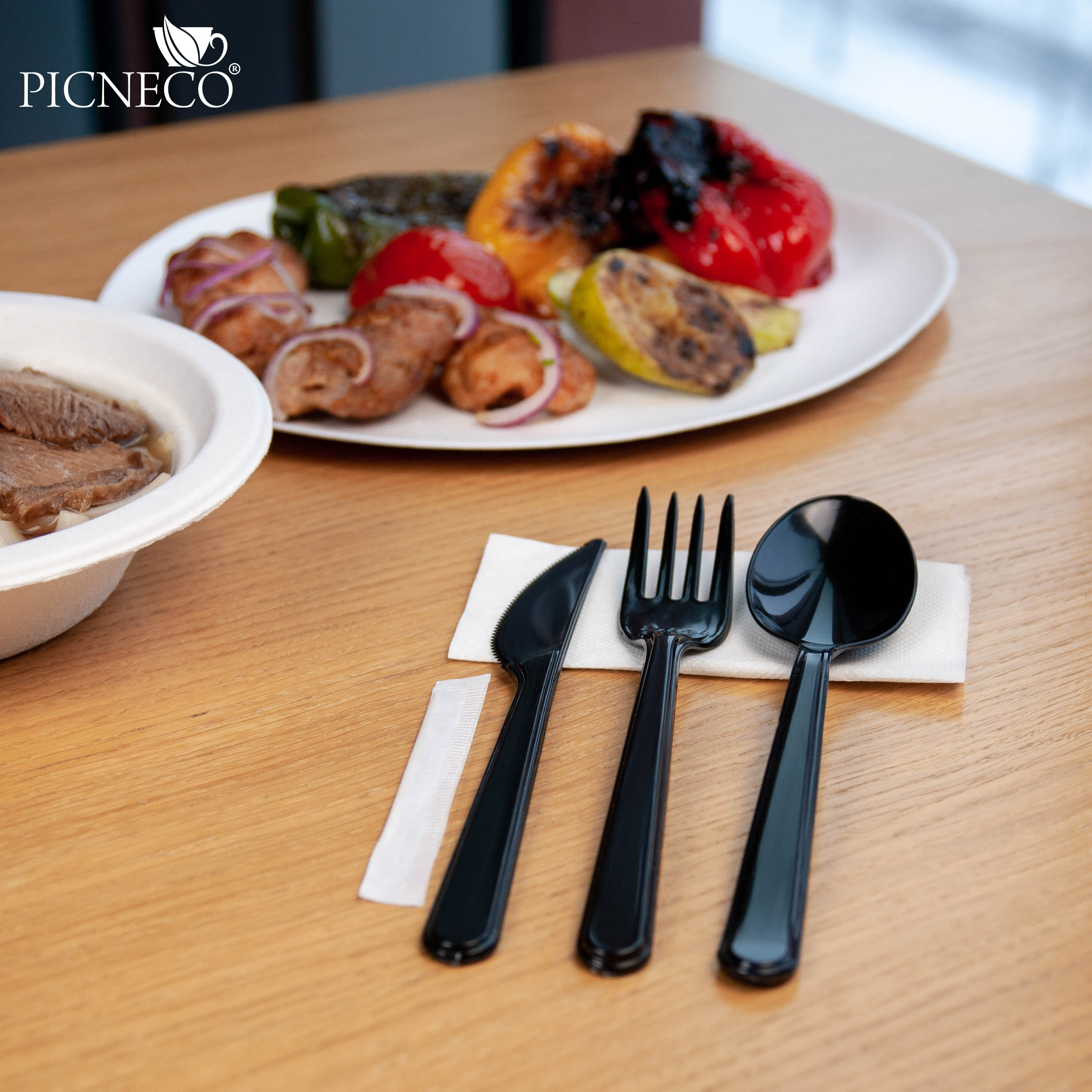 товар Набор черных приборов в инд. упаковке (нож, вилка, ложка, салфетка, зубочистка) V1-1002