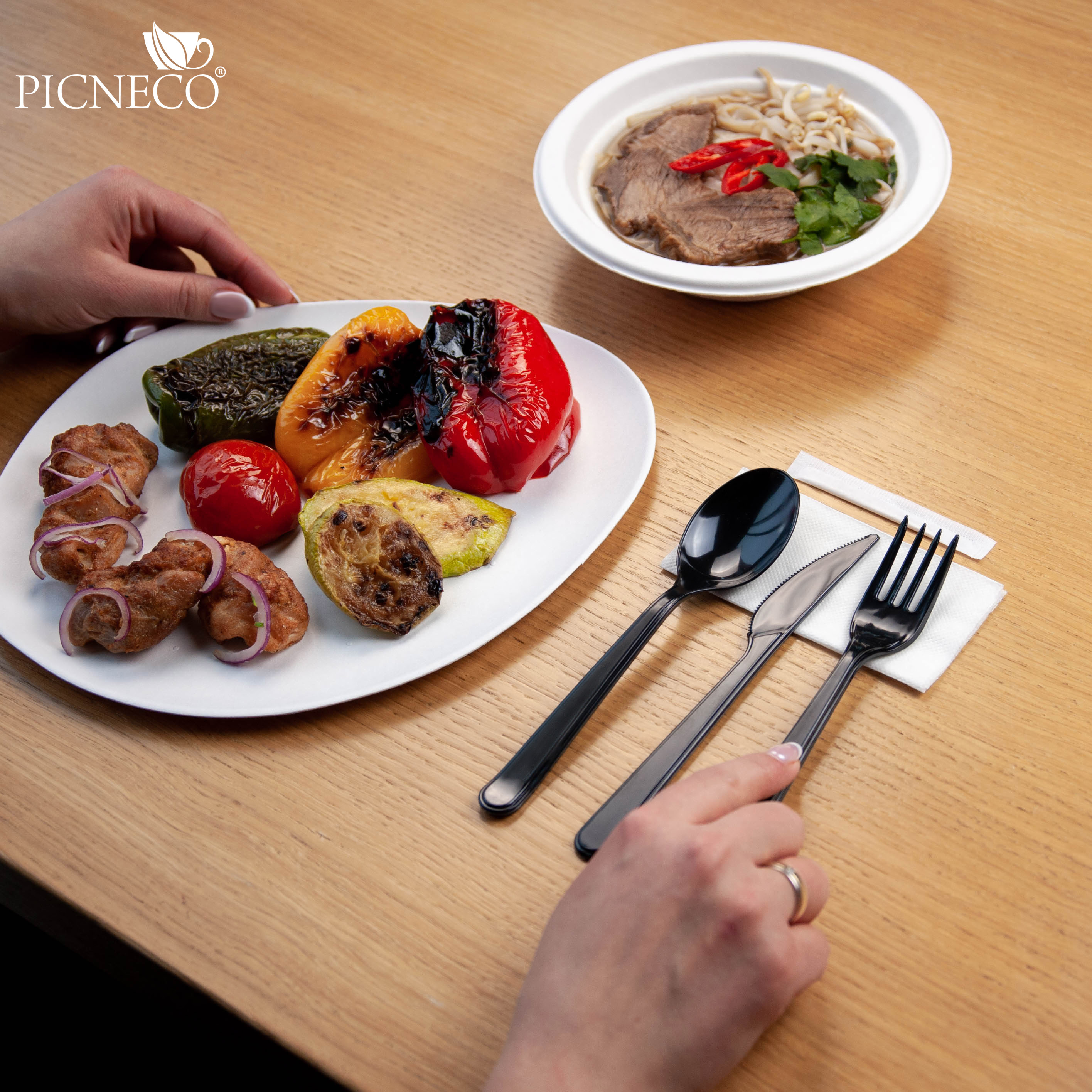 товар Набор черных приборов в инд. упаковке (нож, вилка, ложка, салфетка, зубочистка) V1-1002