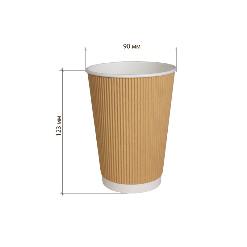 товар Бумажный гофрированный стакан, крафт, 400 мл (макс. 450 мл) STG145Kr