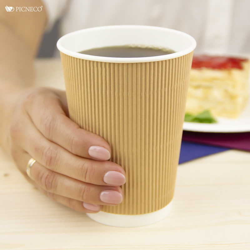 товар Бумажный гофрированный стакан, крафт, 400 мл (макс. 450 мл) STG145Kr