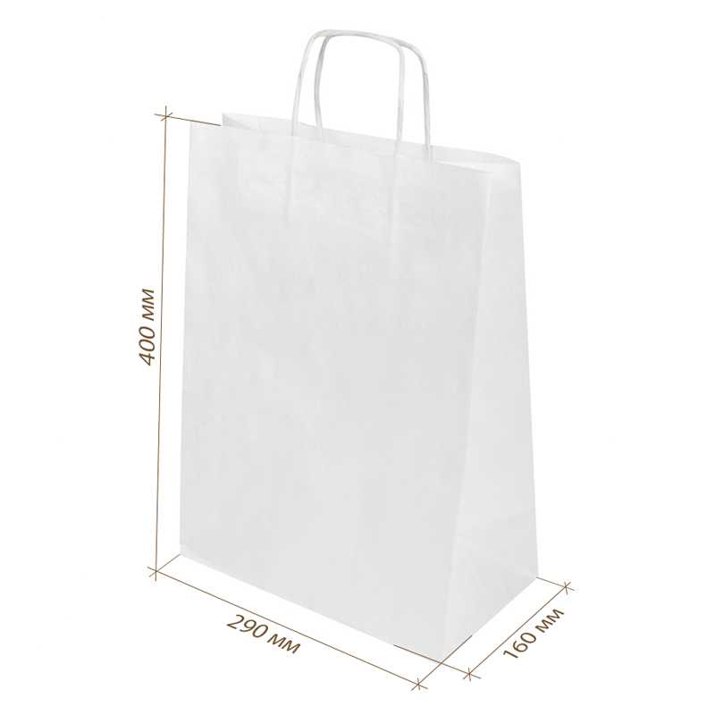 товар Пакет белый крафт с кручеными ручками 290*160*400, 80 BPK129
