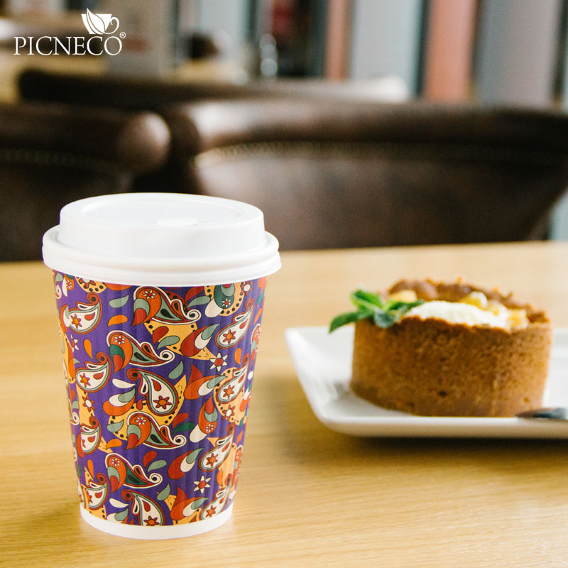 товар Бумажный рифленый двухслойный стакан с принтом "Пэйсли", 360 мл (макс. 420 мл) STG235P