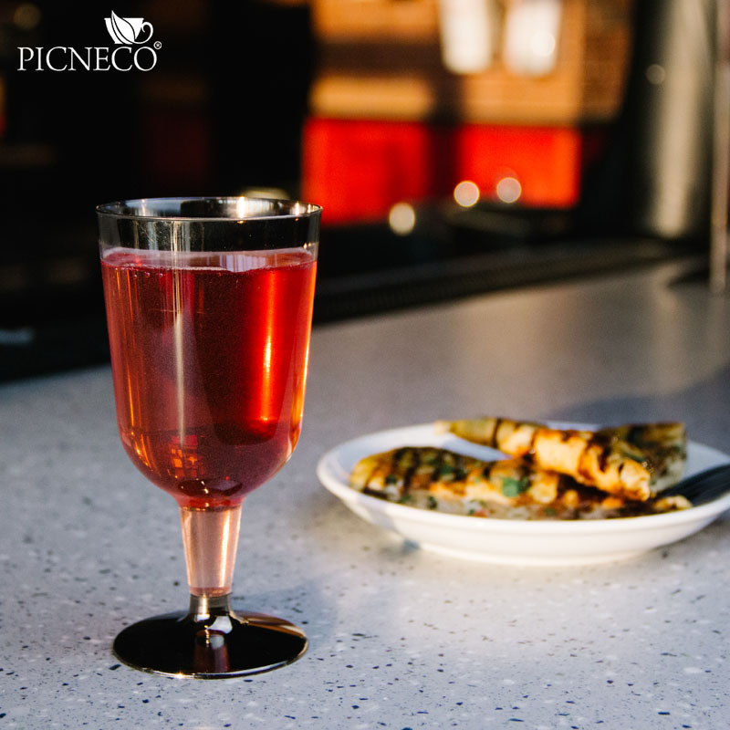 Пластиковый фужер PS для вина, прозрачный с серебряной полосой, 180 мл ...