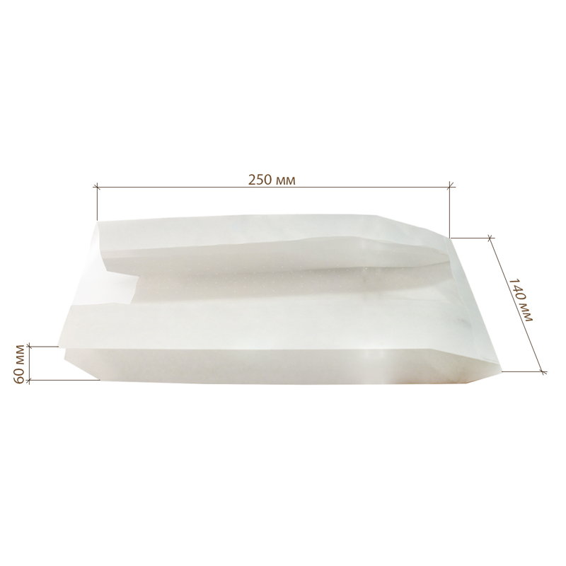 товар Бумажный крафт пакет с плоским дном и окном, белый, 140(окно-60)*60*250 мм KPO014