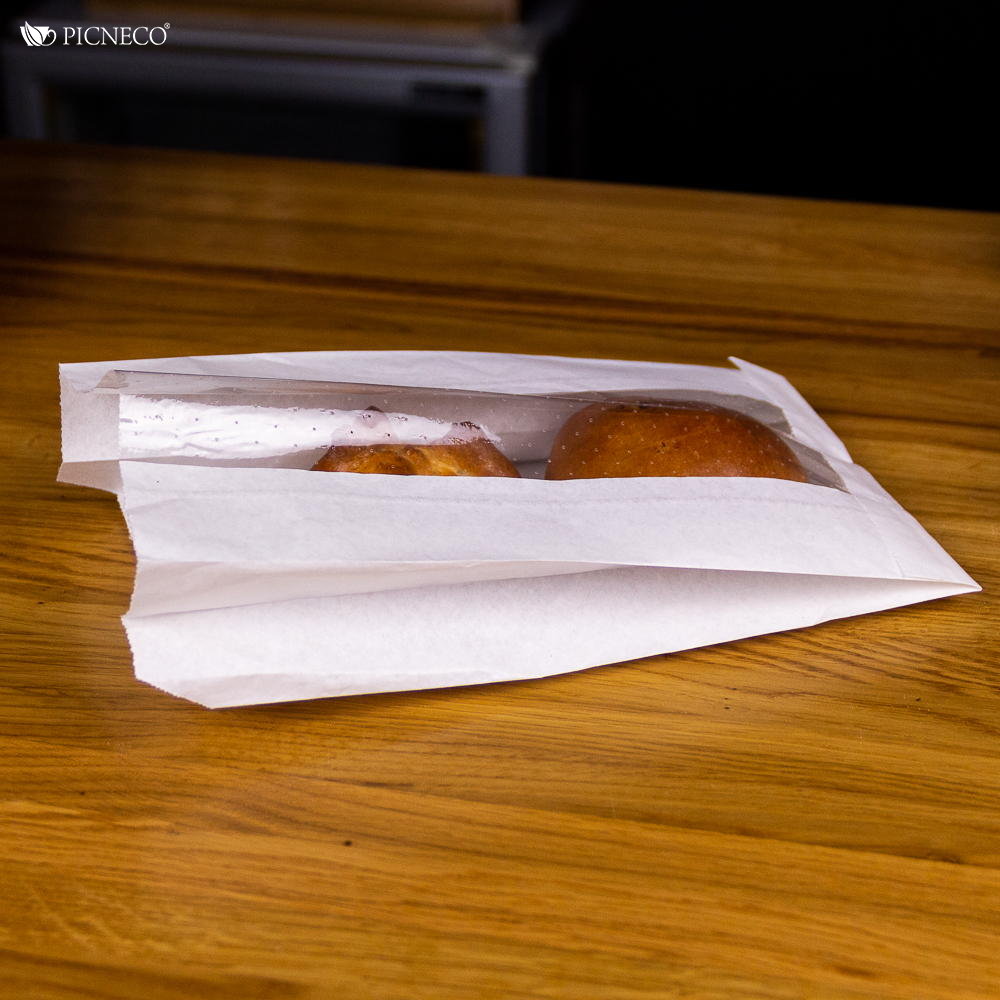 товар Бумажный крафт пакет с плоским дном и окном, белый, 140(окно-60)*60*250 мм KPO014