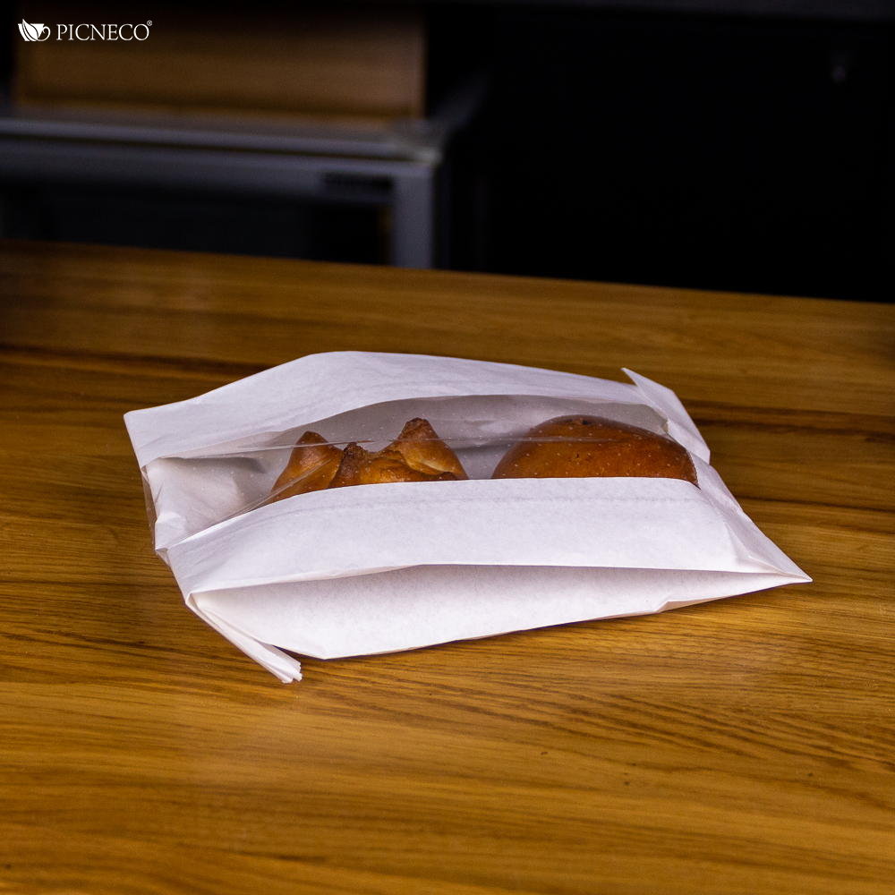 товар Бумажный крафт пакет с плоским дном и окном, белый, 140(окно-60)*60*250 мм KPO014