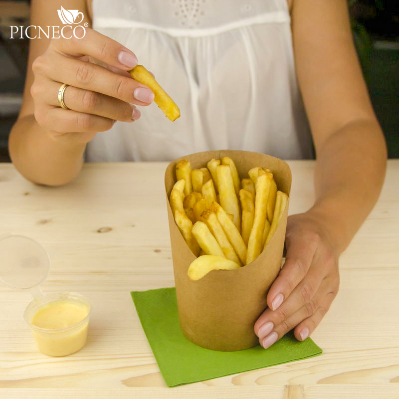 товар Круглая упаковка для картофеля фри, снеков, поп-корна, крафт, 130*75*75 мм BK094Kr