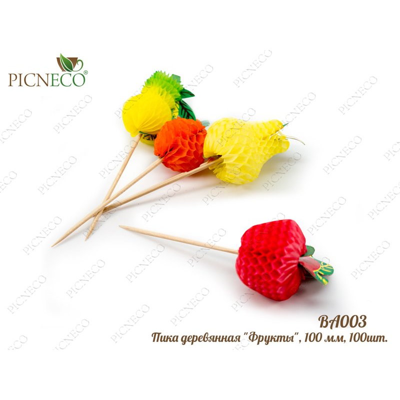 товар Пика деревянная "Фрукты" цветное ассорти 100 мм BA003