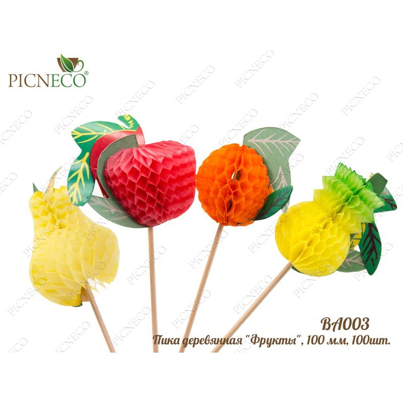 товар Пика деревянная "Фрукты" цветное ассорти 100 мм BA003