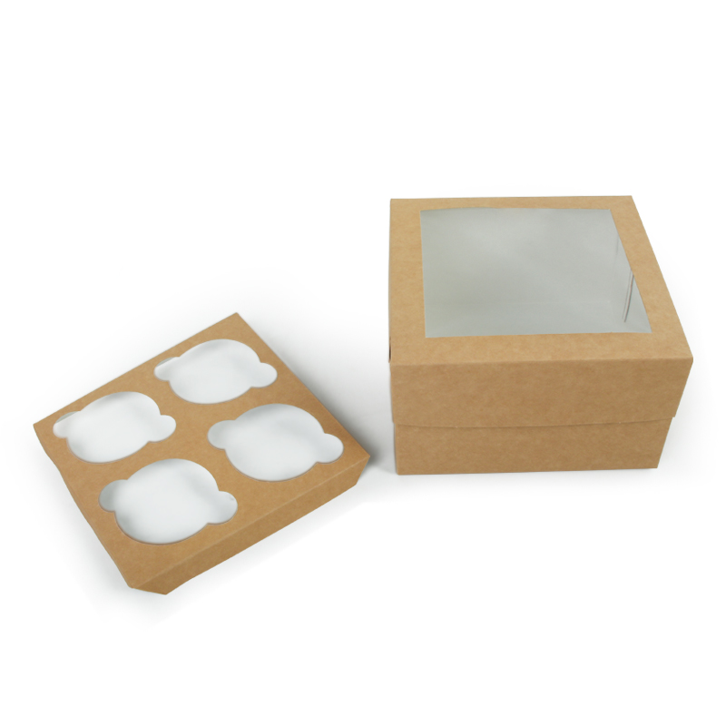 Упаковка для капкейков с окном (для 4 штук), 170*170*100 мм, крафт