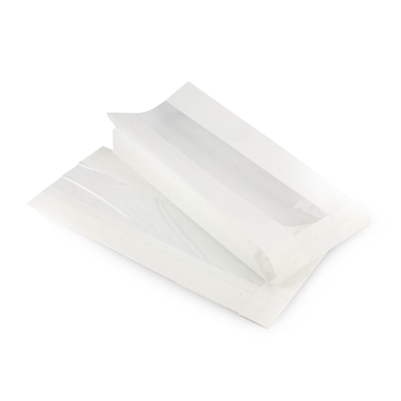 Бумажный пакет с плоским дном, 130(окно-50)*50*305 мм, белый