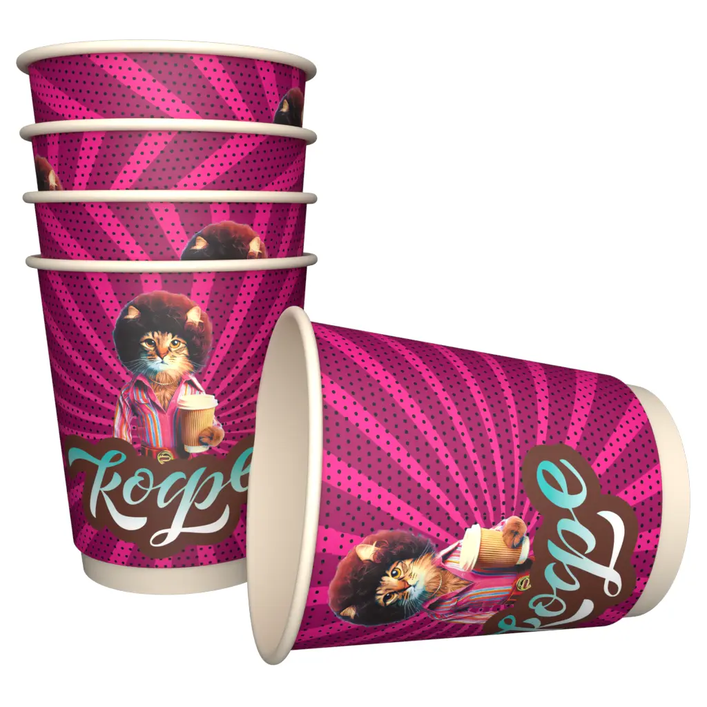 товар Бумажный стакан с рисунком "Фанки Котики" 250 мл, двухслойный STD225Fc